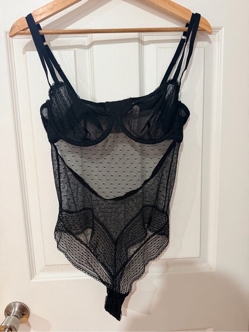 Victoria's Secret Black Sheer Polka Dot Bodysuit - Picture 2 of 7